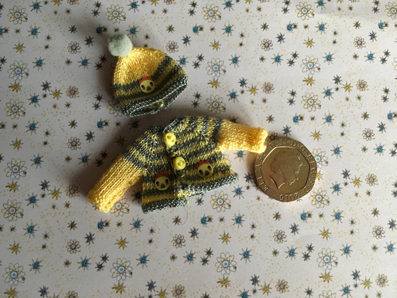 Dollshouse 1/12th miniature hand knitted toddler doll Hat and Jacket image 1