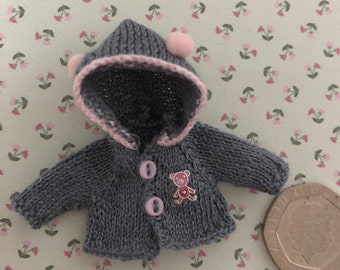 Dollshouse 1/12th miniature toddler/baby hand knitted Hooded Jacket