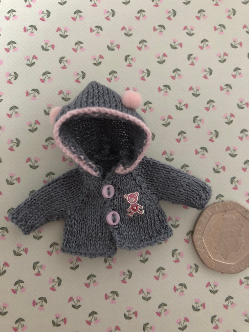 Dollshouse 1/12th miniature toddler/baby hand knitted Hooded Jacket image 1