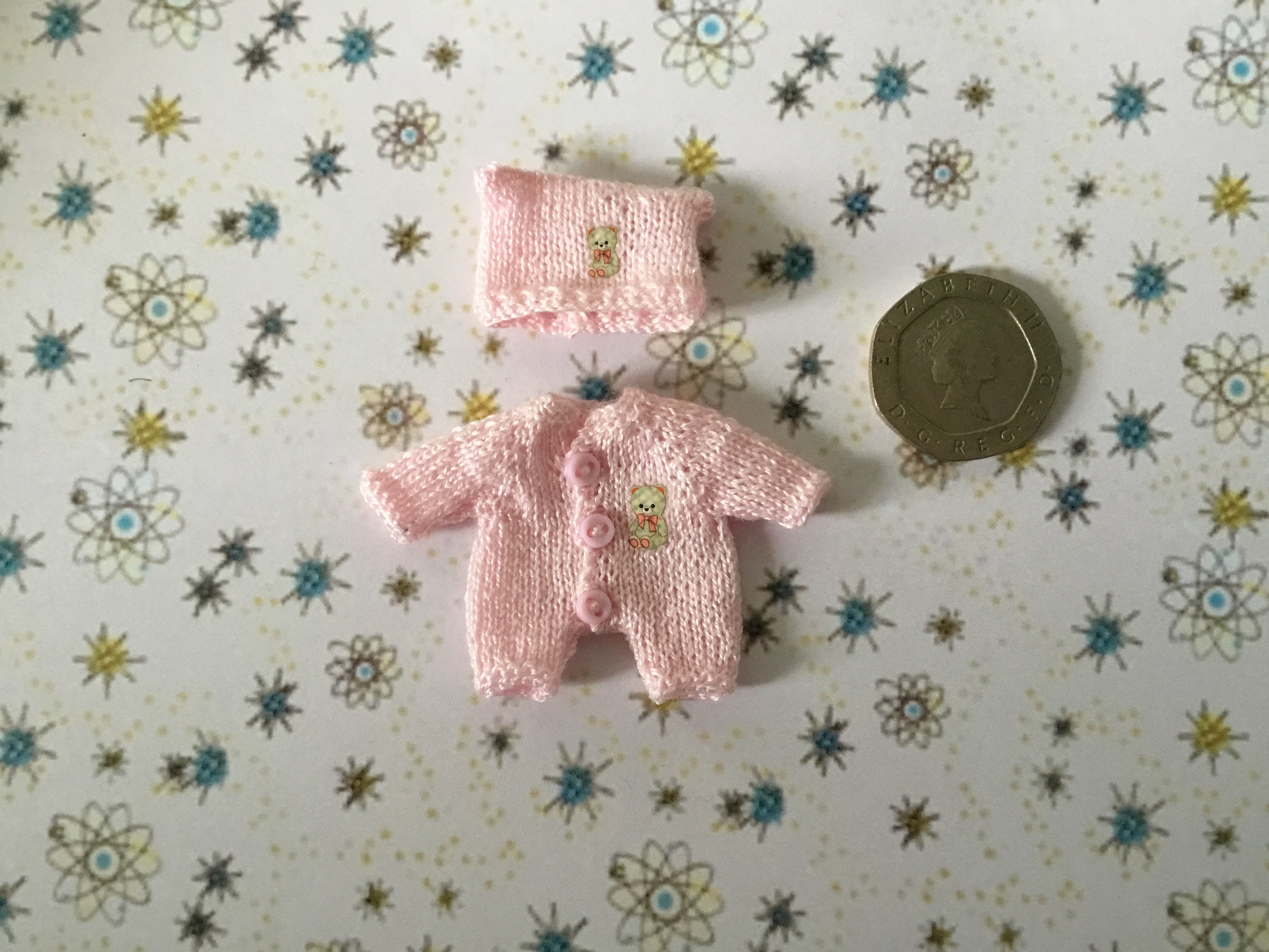 Dollshouse 1 12th Miniature Hand Knitted Baby All in One Suit and