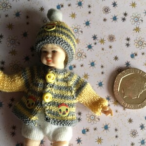 Dollshouse 1/12th miniature hand knitted toddler doll Hat and Jacket image 2