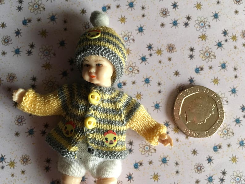 Dollshouse 1/12th miniature hand knitted toddler doll Hat and Jacket image 2