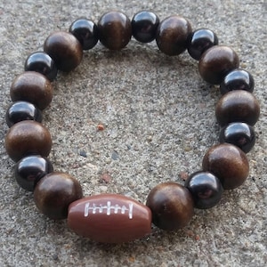 Black & Wood Football Bead Stretch Bracelet, Unisex Bracelet, Football Bead Bracelet, Kids Bracelet, Football Beads, Unisex Jewelry