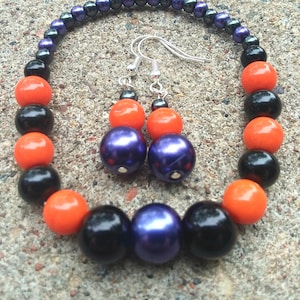 Purple Orange & Black Bead Jewelry Set, Bead Jewelry Sets, Halloween Jewelry Sets, Women&#39;s Jewelry Sets, Halloween Jewelry, Bead Jewelry