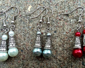 Bead Dangle Earrings, Silver Spacer, Women's Fashion