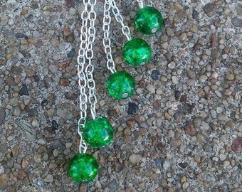 Green Crackled Bead & Silver Chain Handmade Lariat Y Necklace, Green Bead Necklace, Lariat Necklace, Women's Lariat Necklace, Bead Necklaces