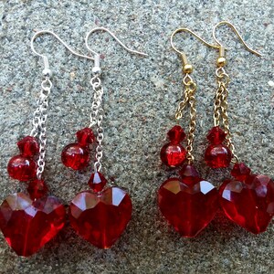 Rotes Herz & Perlenohrringe, Perlen-Ohrringe, rotes Herzohrringe, Tropfen Perlen Ohrringe, Frauen, Womens Schmuck, Ohrringe
