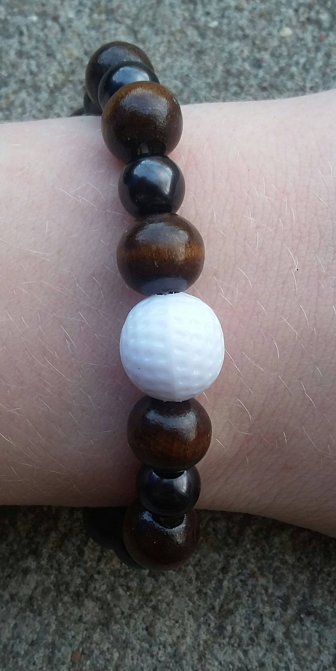 Black & Wood Bead Golf Ball Stretch Bracelet Unisex Wood and Etsy