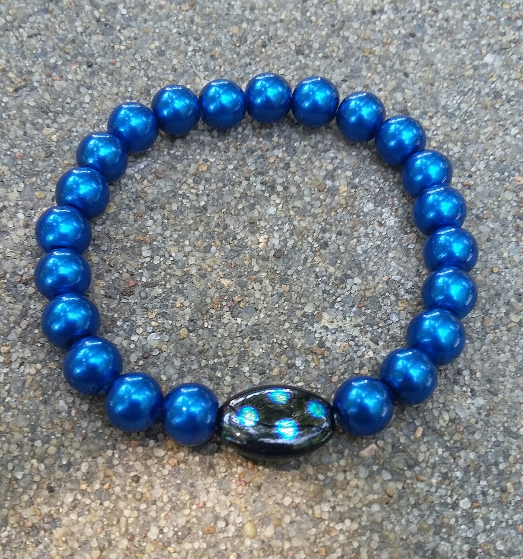 Blue Bead Stretch Bracelet w/ Polka Dots Blue Bead Bracelet Etsy