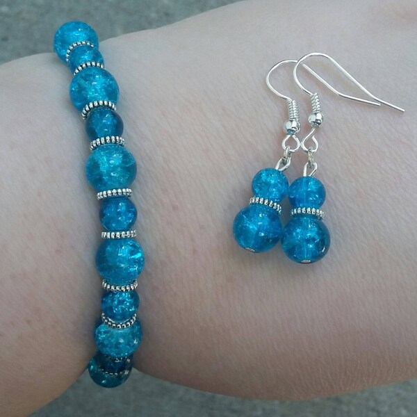 Blue Ice Holiday Jewelry Set, Blue Bead Jewelry, Blue Earrings, Blue Bracelet, Women's Jewelry, Holiday Jewelry, Blue Jewelry, Jewelry Sets