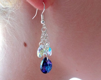 Swarovski Crystal Dangle Earrings, Blue Purple Jewelry