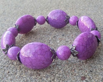 Handmade Purple Crackle Bead Stretch Bracelet, Women's Halloween Jewelry