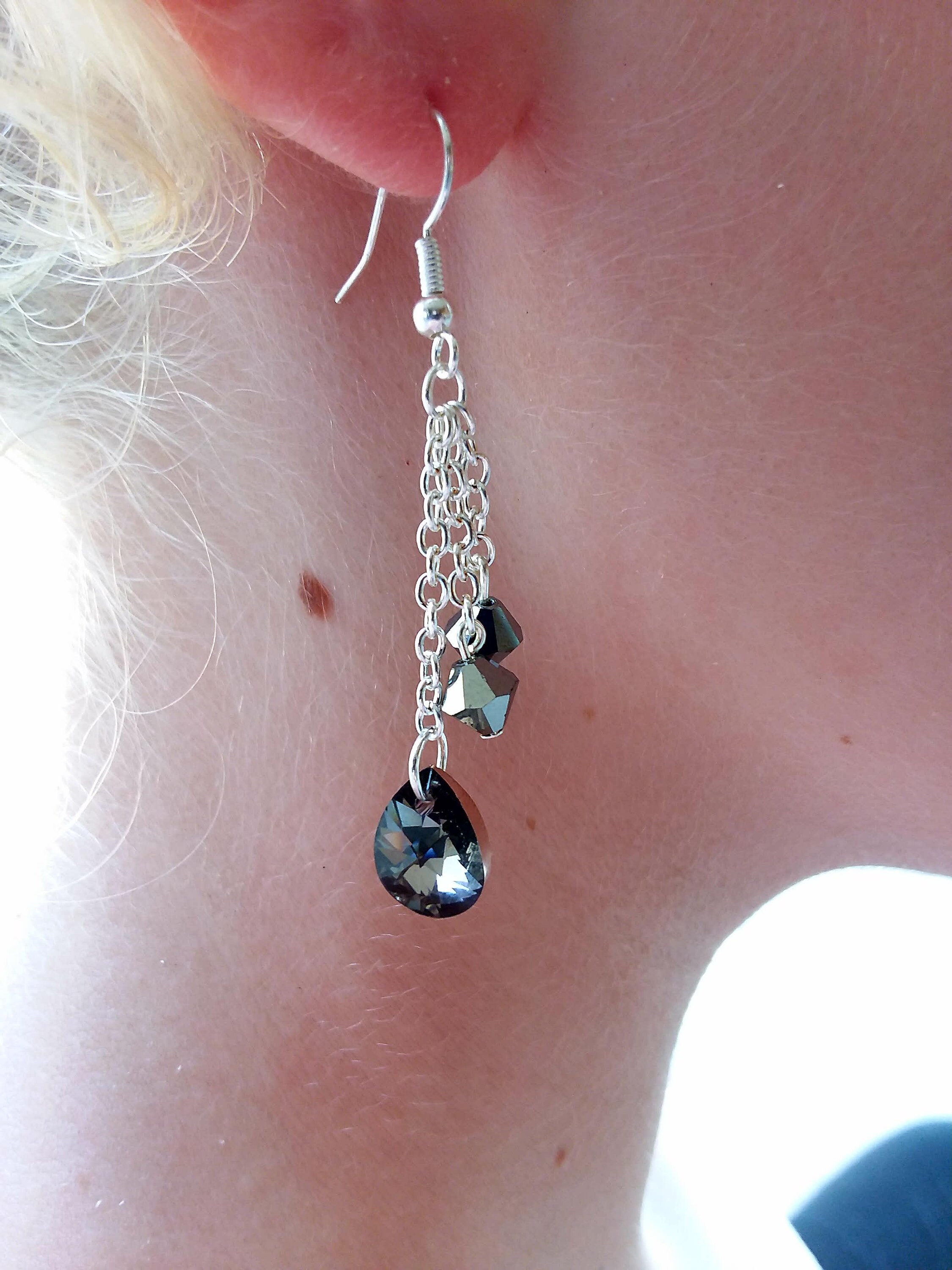 Gray Swarovski Crystal Bead Earrings Swarovski Crystal Drop Earrings Crystal Bead Earrings Womens Earrings Womens Jewelry Bead Earrings