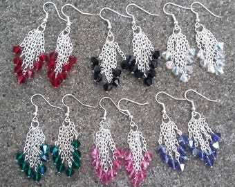 Crystal Bead Chandelier Earrings, Silver Chain Cascade