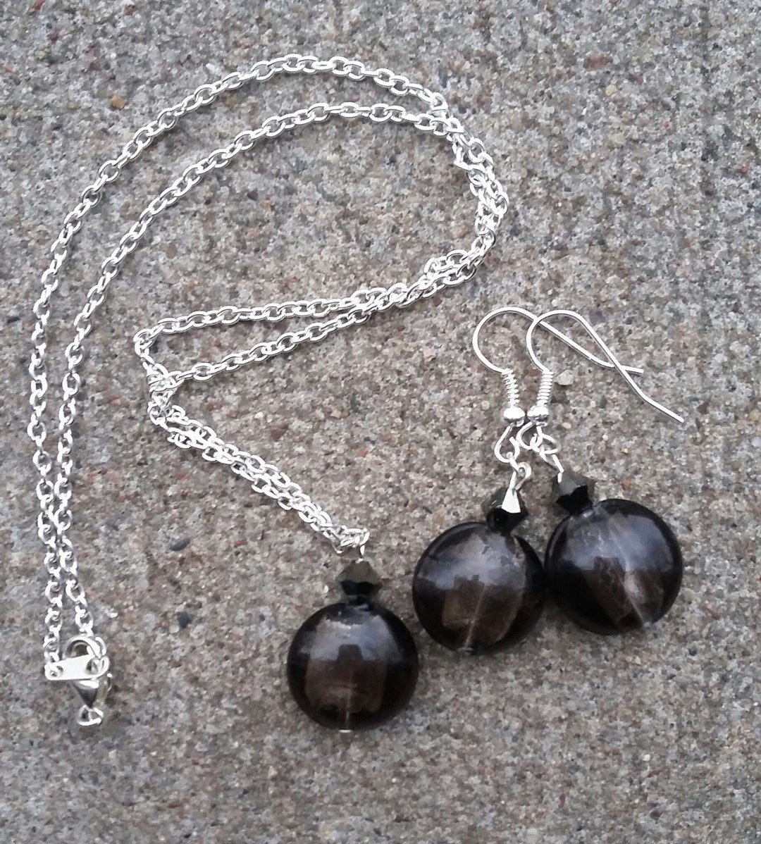 Brown Glass & Crystal Bead Jewelry Set, Minimalist Jewelry, Brown Jewelry Sets, Brown Bead