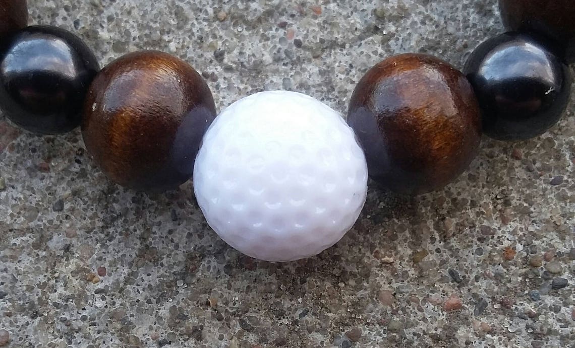 Black & Wood Bead Golf Ball Stretch Bracelet Unisex Wood and Etsy