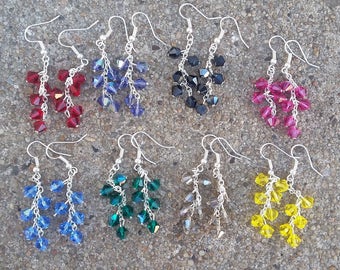 Handmade Czech Crystal Bead Dangle Earrings, Silver Accents