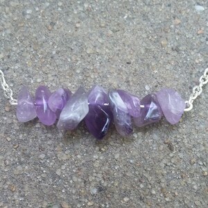Dainty Purple Amethyst Chip Bar Necklace, Amethyst Gemstone Necklace, Women&#39;s Necklace, Women&#39;s Jewelry, Silver Chain Necklace, Bar Necklace