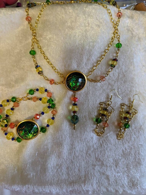 Green and Gold Jewelry Set Etsy