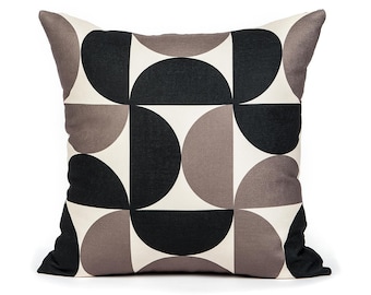 Taupe Black Half-Circle Throw Pillow Cover, Modern Decorative Cushion, Lumbar Oblong Rectangular, 20"x20", 12"x20"