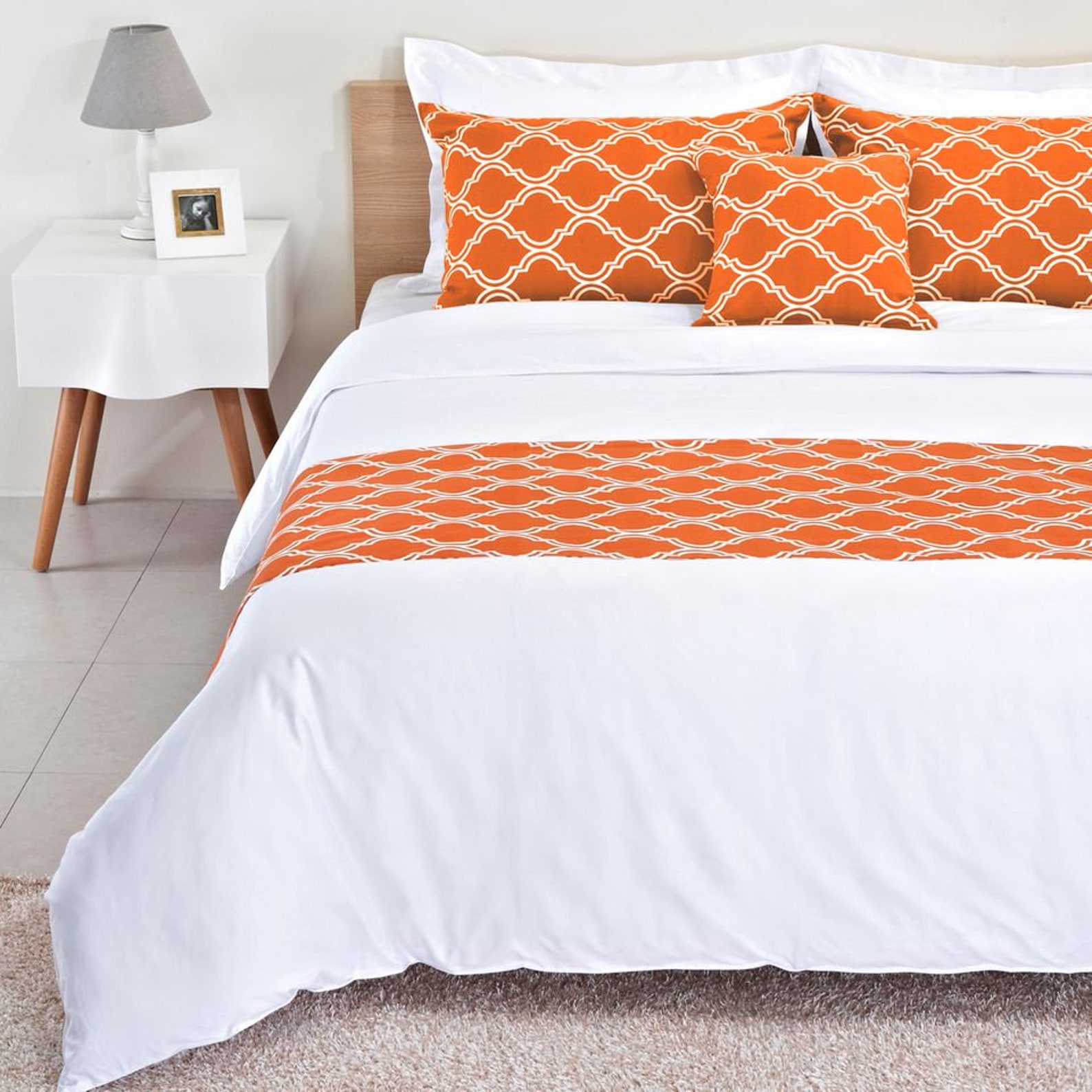 Orange Bed Runner, Modern Bed Runners, Queen Size Bed Runner, Bed Scarf
