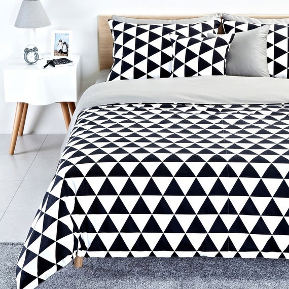 Contemporary Black White Triangle Pattern Duvet Cover Set Etsy