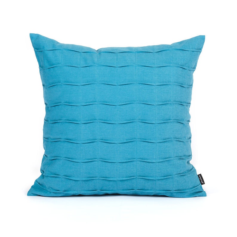Aqua Blue Pintuck Decorative Cushion Cover Blue Throw Pillow Etsy UK