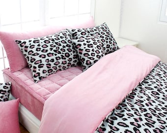 Pink Leopard Print Duvet Cover Set - Soft Cozy Microfiber Teen Girl Bedding Wild Glam Animal Print King