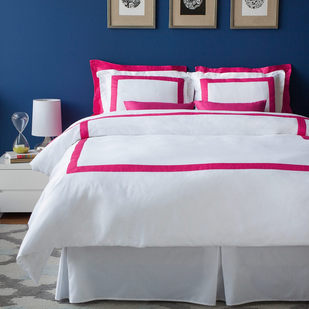 Hot Pink Hotel Collection Border Frame Duvet Cover Set Hand-sewn