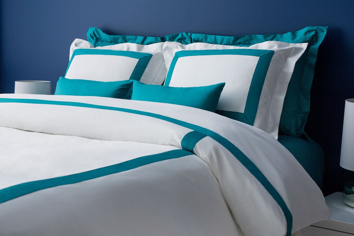 Hotel Collection Turquoise Duvet Cover Set Border Frame Teal Etsy