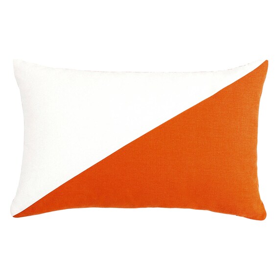 Cream White Persimmon Orange Decorative Cushion, Lumbar Oblong