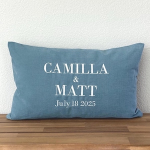 Personalized Wedding Pillow | Couples Names & Date | Custom Anniversary Gift | Embroidered Lumbar Pillow Cover | Multiple Colors