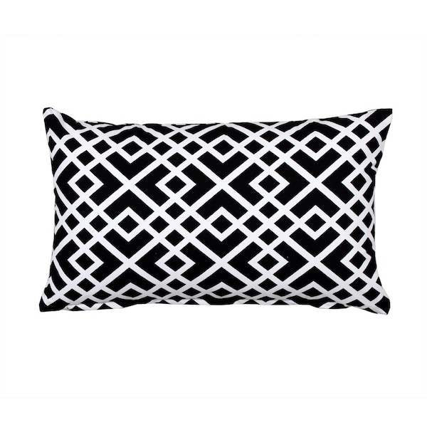 SALE) 12"X20" Black & White Modern Lattice Rectangular / Lumbar / Oblong Pillow Cover