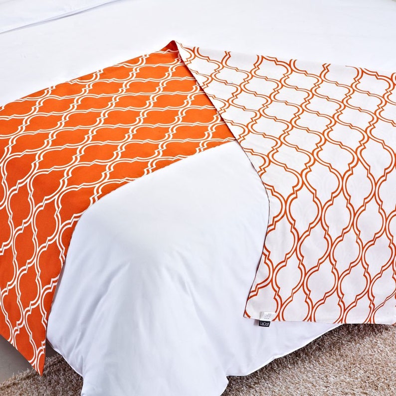 Orange Bed Runner Modern Bed Runners Queen Size Bed Runner Etsy