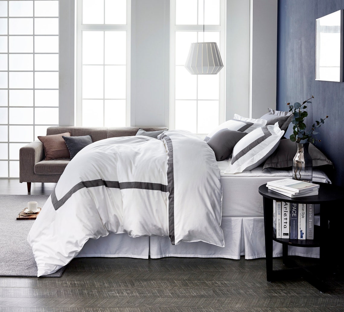Hotel Collection Charcoal Gray Duvet Cover Set, Border Frame Dark Grey