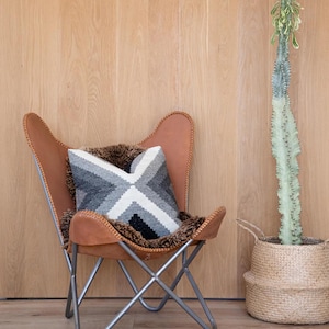 Boho boerderijdecor wol grijs crème handgeweven decoratieve sierkussenhoes