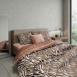 Zebra Pattern Microfiber Duvet Cover Set - Brown Animal Print Reversible Bedding Soft Warm OEKO-TEX Twin Queen