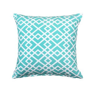 Sky Blue & White Modern Lattice Decorative Cushion, Lumbar Oblong Rectangular, Throw Pillow Cover, European Sham Pillow Cover
