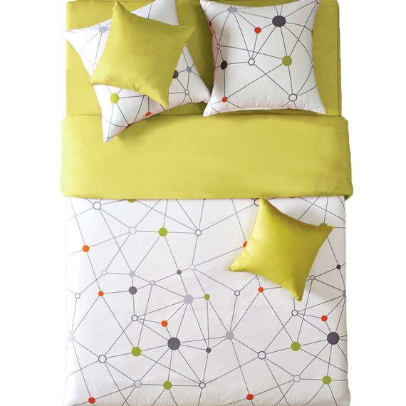 Modern Lime Yellow Cream Duvet Cover Set Twin Full Etsy