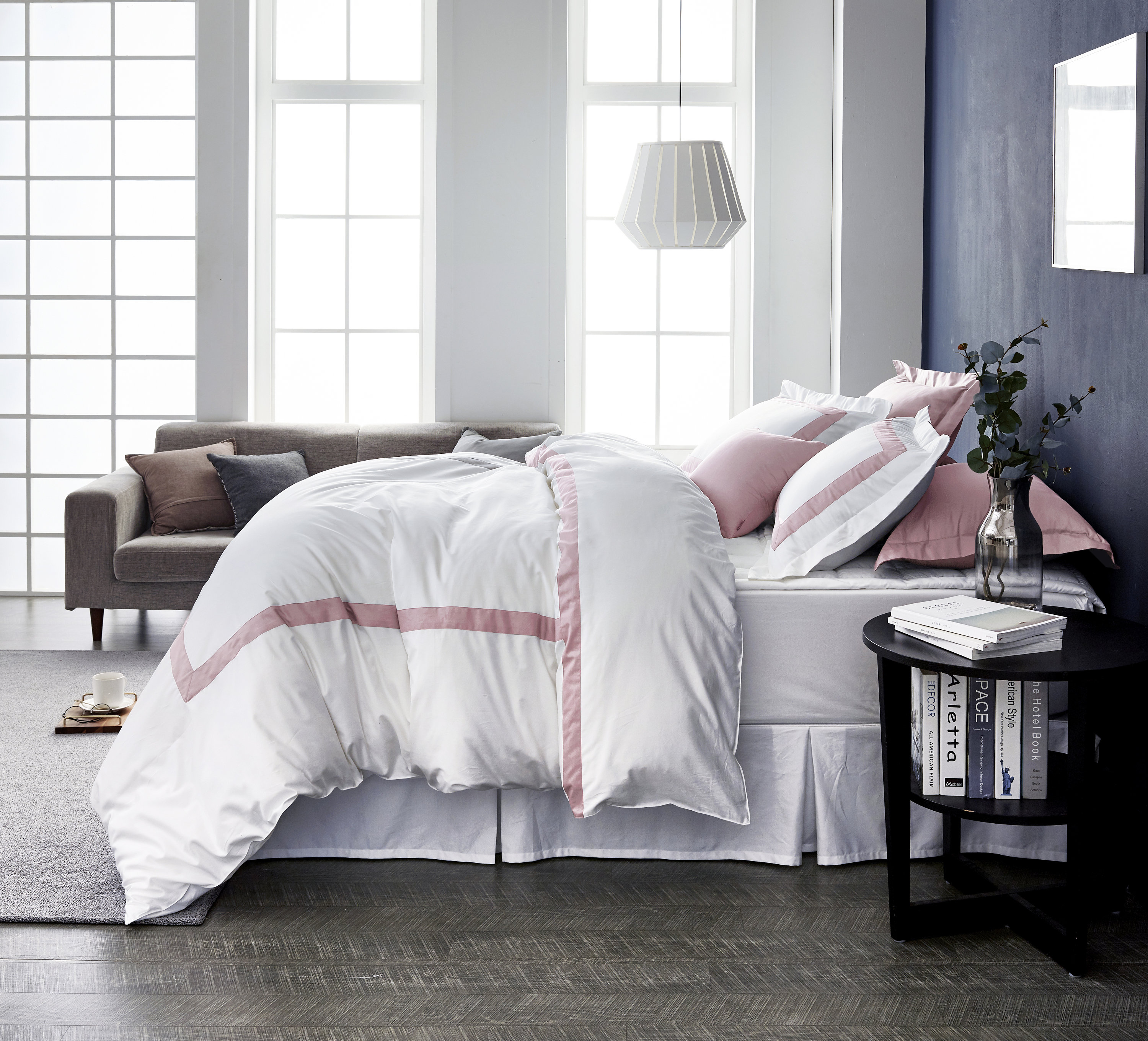 Blush Pink Hotel Collection Border Frame Duvet Cover Set - Hand-sewn ...