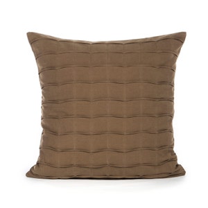 Light Brown Throw Pillow Cover, Pintuck Decorative Cushion Cover, Square Pillow Cover Brown, 20&quot;x20&quot; Brown Pillow Cover, Couch Pillow Cover