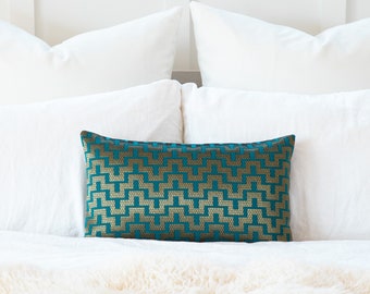 Teal Turquoise Cushion Cover, Outdoor Modern Decorative Throw Cushion, Teal Gold Pillow Cover for Bed Sofa Couch, 20"x20", 12"x20"
