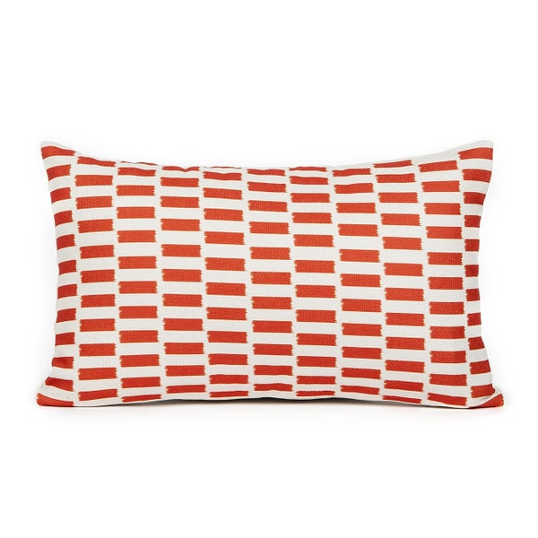 Modern Cream Orange Striped Oblong Throw Pillow Cover, Decorative Cushion for Bed, Summer lumbar Pillowcase for couch, 12"x20" Rectangular