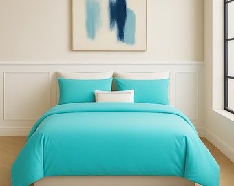 Aqua Blue Cotton Sateen Duvet Cover Set – OEKO-TEX Certified