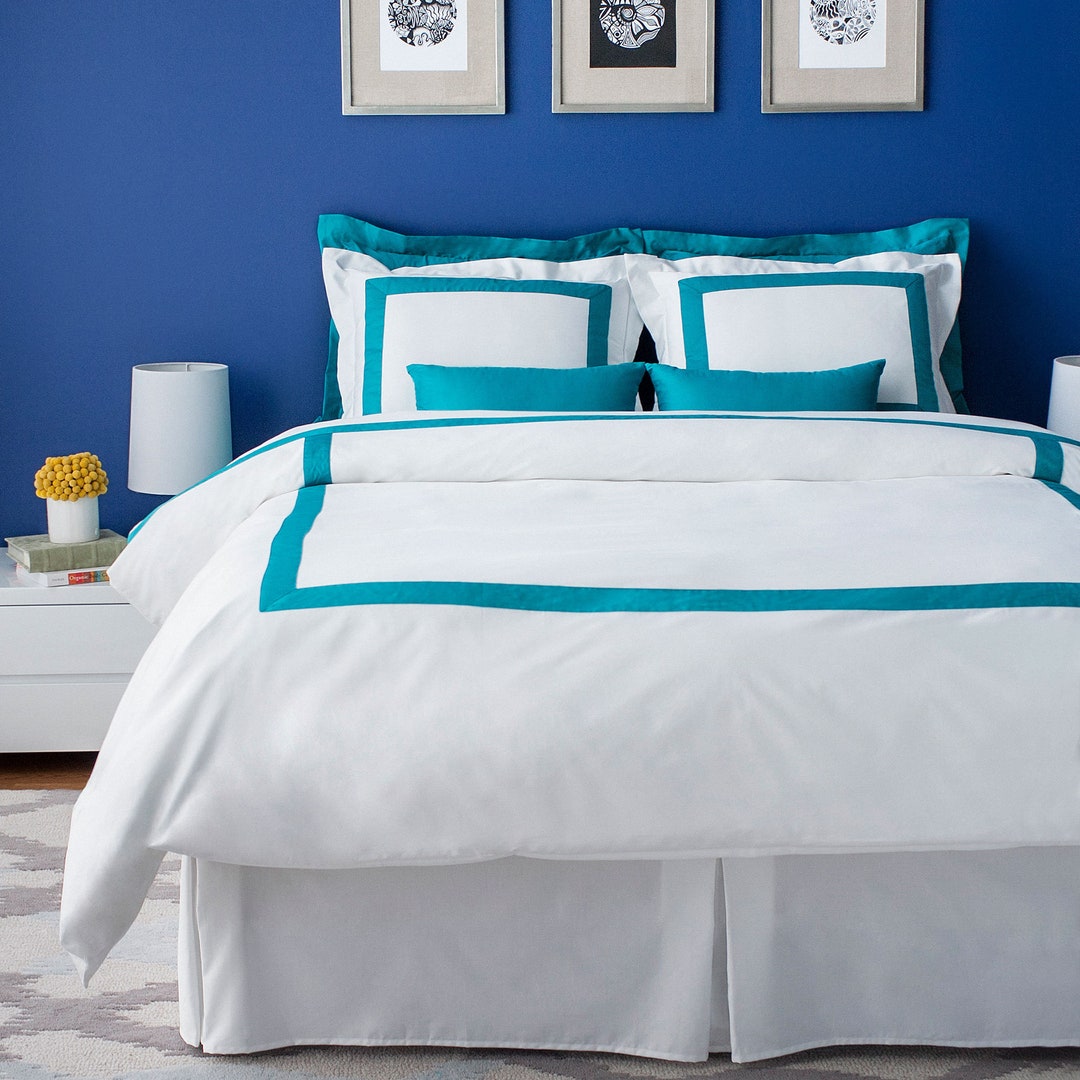 Teal Turquoise Hotel Collection Border Frame Duvet Cover Set - Hand ...