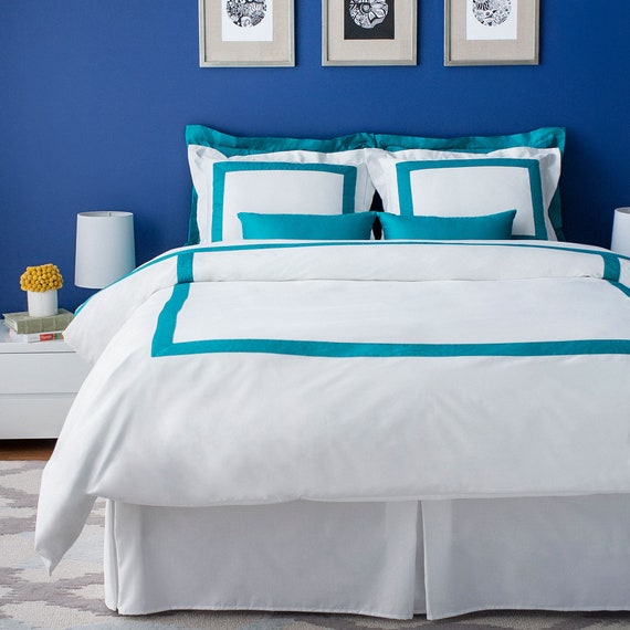 royal blue and white bedding