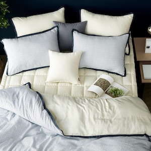 Reversible Modal Cotton Duvet Cover Set | Geometric Circle Grid Pattern | Luxury Bedding | Smoke Blue Olive Yellow