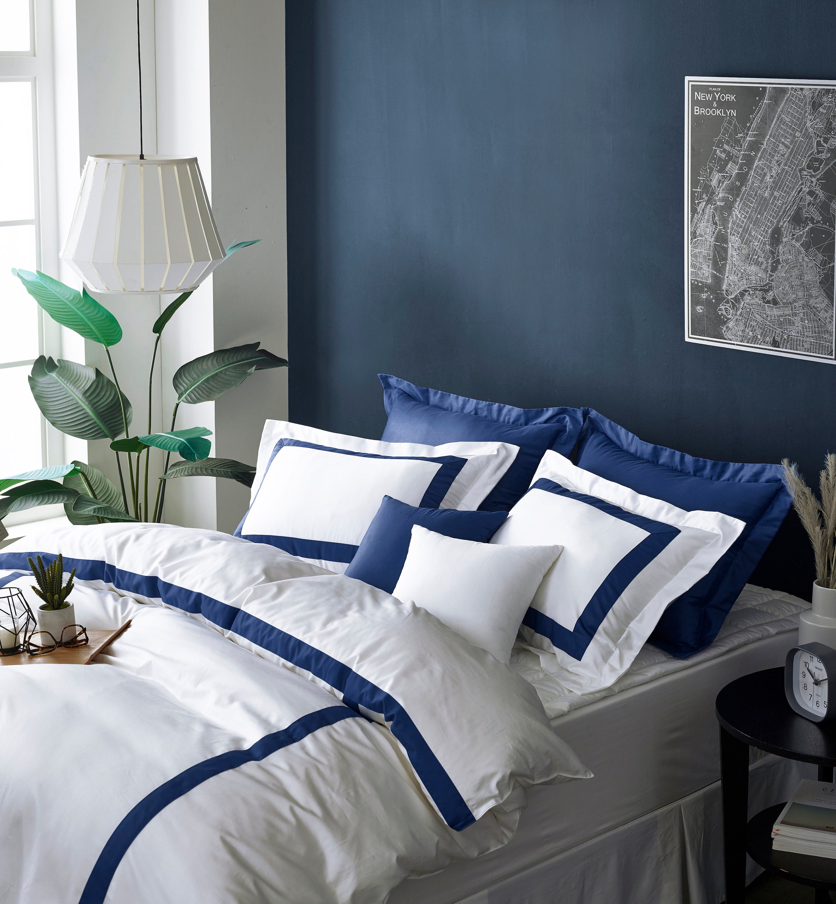 Hotel Collection Navy Blue Duvet Cover Set Border Frame Dark Blue