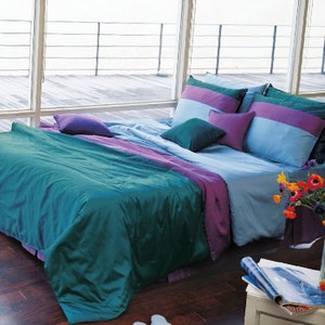 Turquoise Purple Cotton Sateen Duvet Cover Set - 1100 Thread Count Caribbean Reversible Bedding Queen King