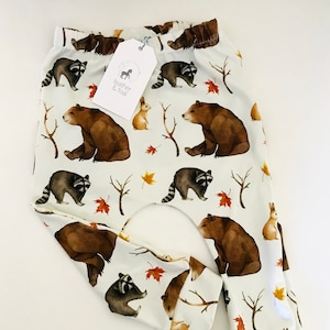 Bear and Racoon - Forest Animals - Handmade - Organic - Baby, Toddler & Children&#39;s Leggings - UK - Baby - Unisex - Newborn - Autumn - Gift